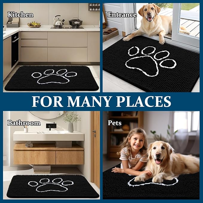 OLANLY Dog Door Mat for Muddy Paws 32x20, Paw Print Design Chenille Mud Mat | - Image 8