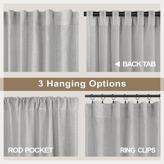Grey Curtains 38 Inch Wide for Bedroom 2 Panels Rod Pocket Back Tab Loops Semi - Image 5