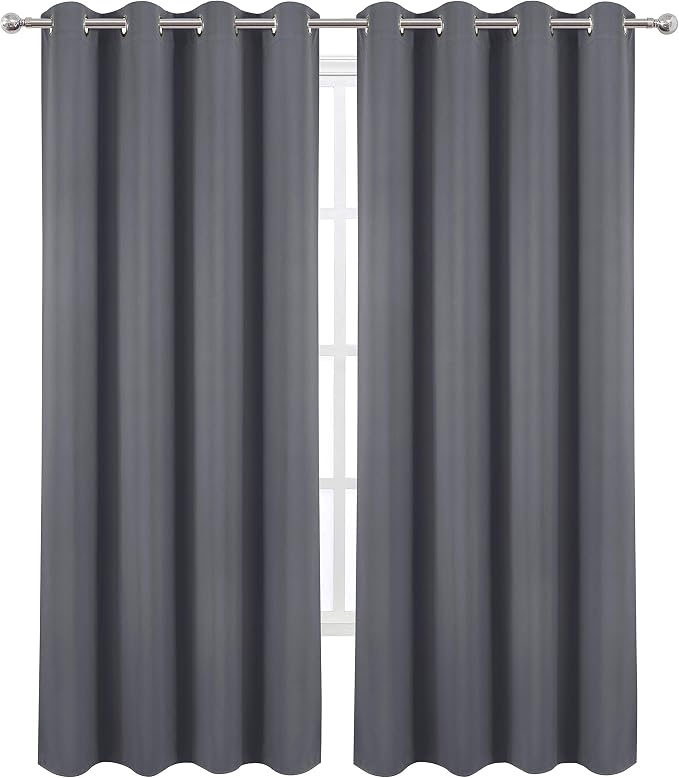 Grey Thermal Blackout Curtains/52 x 108 Inch/Set of 2 Panels Room Darkening - Image 2