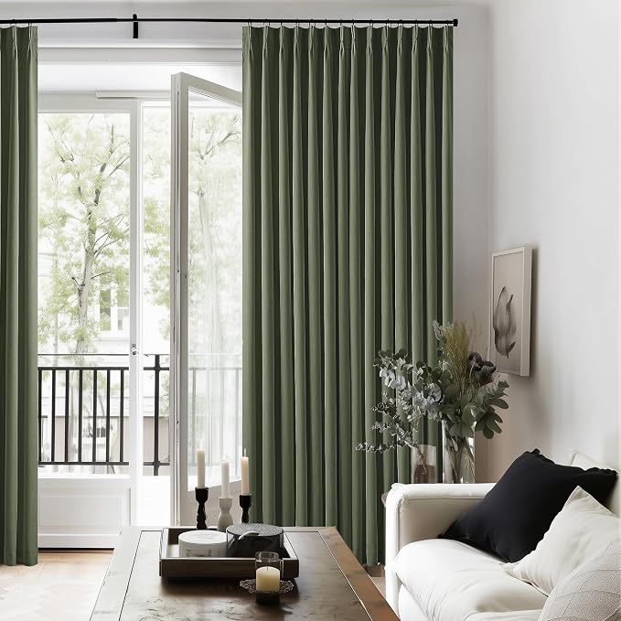Olive Green Pinch Pleated Linen Blackout Curtains 90 Inch Long - Image 8