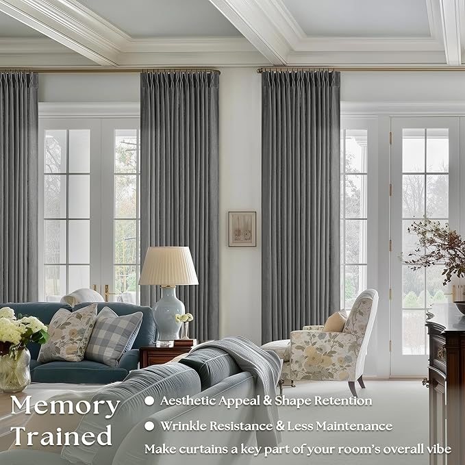 Charcoal Grey Pinch Pleated Linen Sheer Curtains 90 Inches Long 2 Panels | - Image 2