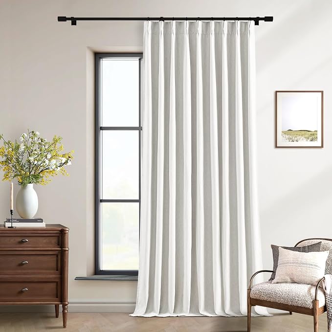 Beige White Pinch Pleated Blackout Linen 90 Inch Long Curtains 60 Inch Wide | - Image 6