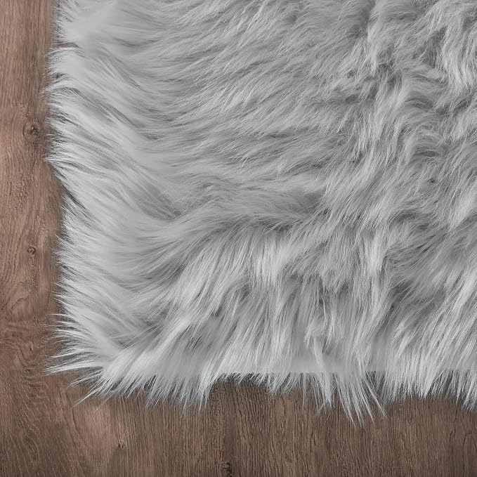 Latepis Grey Fluffy Rugs for Bedroom Rug Runner 2x5 Faux Sheepskin Fur Furry - Image 5