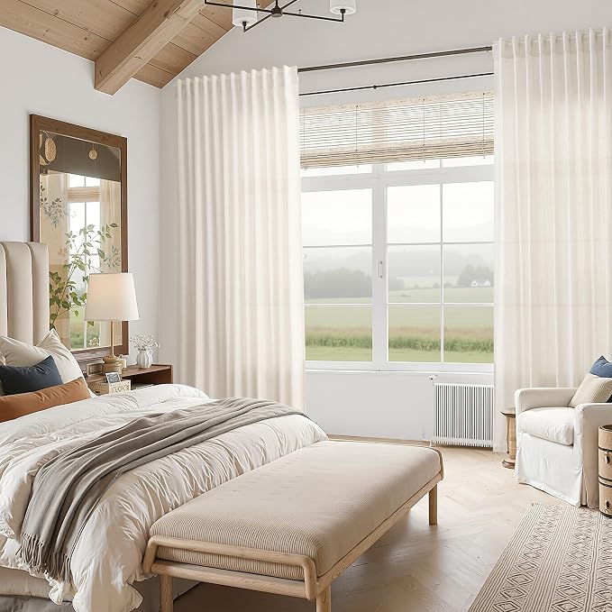 Modern Linen Curtains for Living Room 80 Inches Long Light Filtering Semi Sheer - Image 7