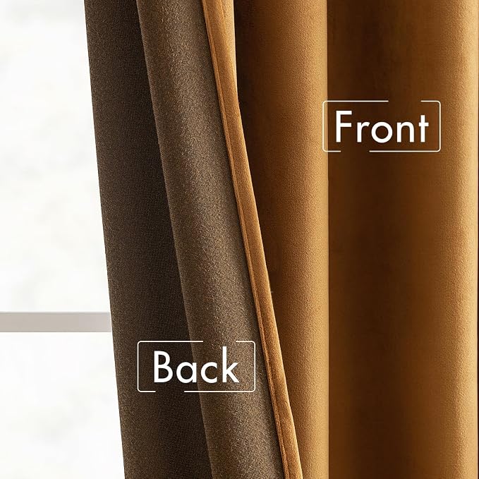 MIULEE Velvet Curtains 52x96 inches 2 Panels Gold Brown Blackout Curtains | - Image 6