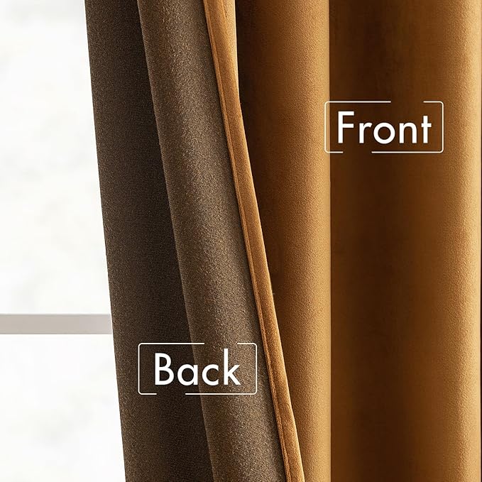 MIULEE Velvet Curtains 52x84 inches 2 Panels Gold Brown Blackout Curtains | - Image 6