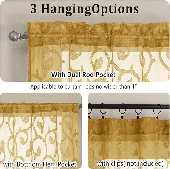 Furman Cafe Curtains 24 Inch Length 2 Panels Set, Elegant Geometric Jacquard - Image 3