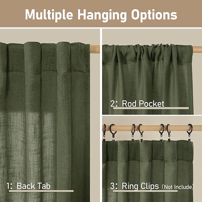 Olive Green Linen Curtains 40 Inch - Image 2