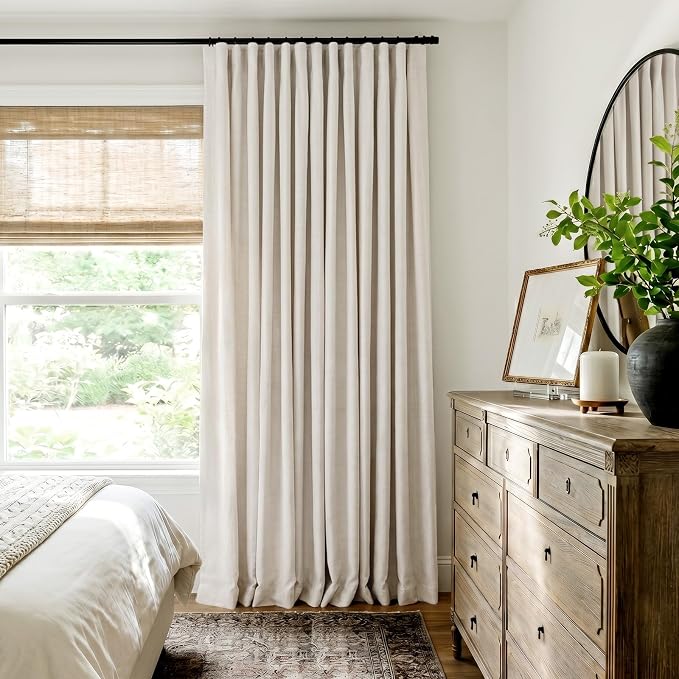 INOVADAY Linen Textured 100% Blackout Sliding Door Curtains 102x108 Beige | 1 - Image 8