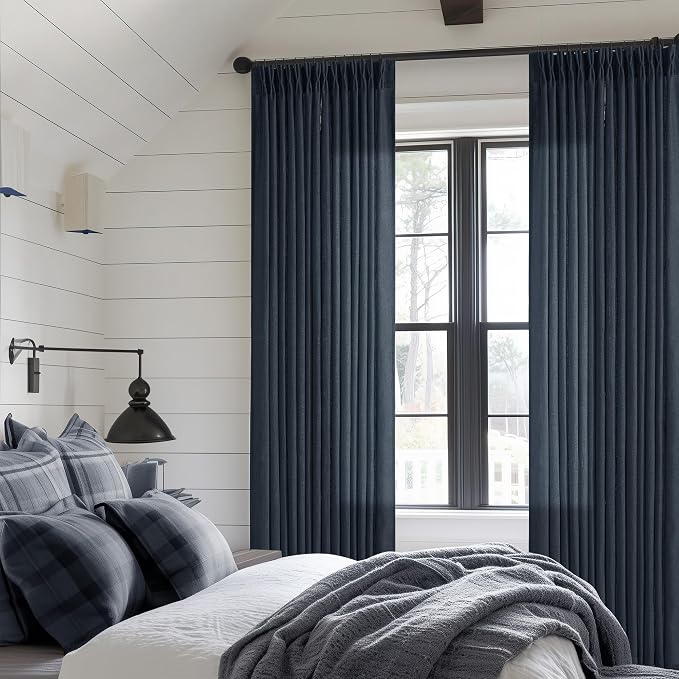 Pinch Pleated Navy Linen Curtains 84 Inches Long 2 Panels Set | Pinch Pleat - Image 6