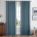 MIULEE 100% Blackout Linen Curtains 42 x 72 Inch Stone Blue 2 Panels | Thermal by MIULEE