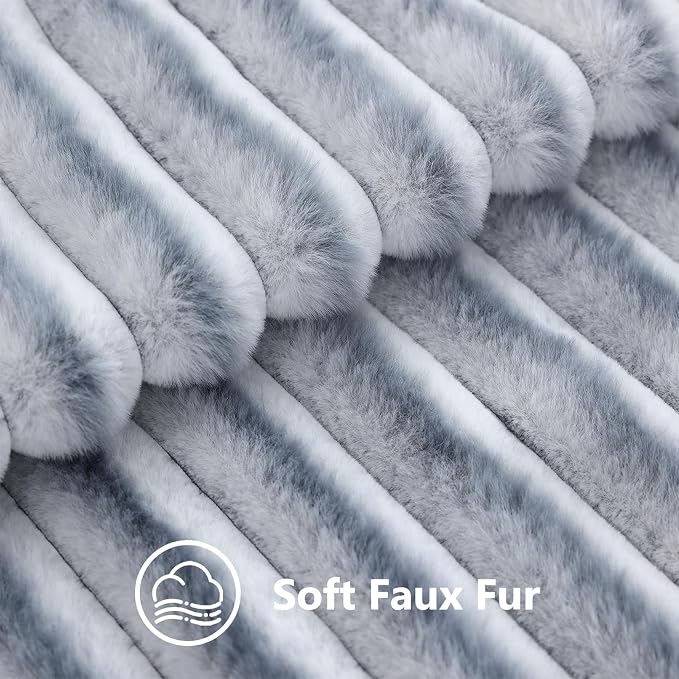 decorUhome Fall Faux Fur Throw Pillow Covers 12x20 Set of 2 Grey White | - Image 3