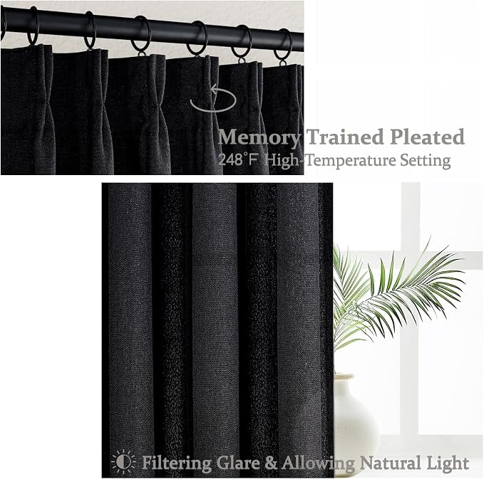 PleatedDrapes Light Filtering Black Linen 90 Inch Curtains - Image 4