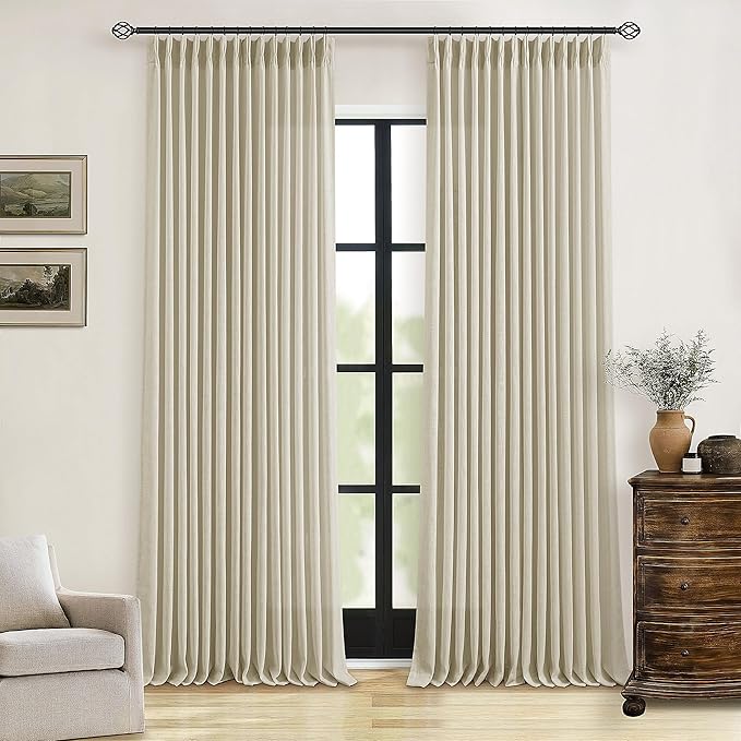 Beige Linen Pinch Pleated 98 Inch Linen Curtains 2 Panels | Memory Training by Twodrapes