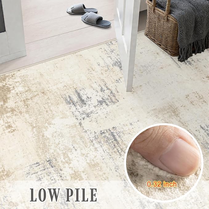 Area Rug Living Room: 4x4 Modern Washable Soft Carpet Beige Brown | - Image 9