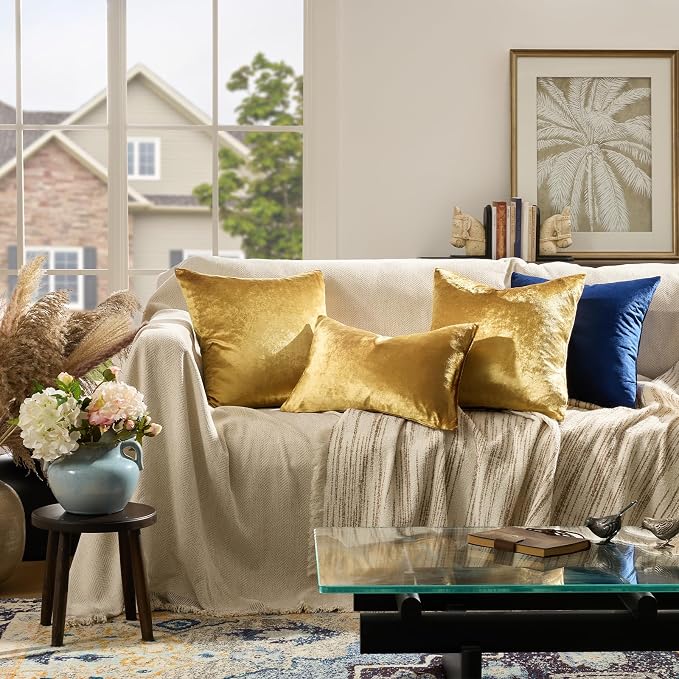 GIGIZAZA Gold Velvet Pillow Covers 12x20 Decorative Pillows Pack of 2 | Lumbar - Image 2