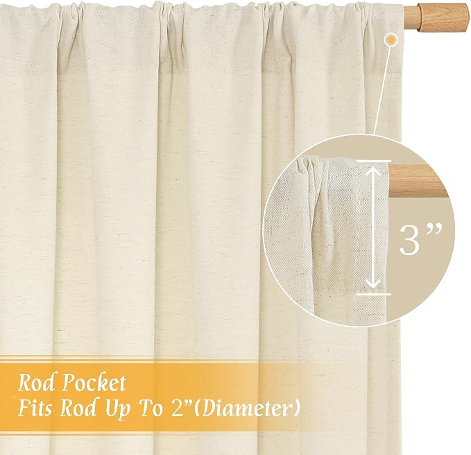 Semi Sheer Light Beige Linen Curtains 63 inch Length - Image 3