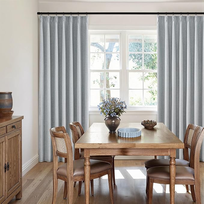 MIULEE Grayish Blue Pinch Pleated 100% Blackout Linen Curtains 40x90 Inches | - Image 7