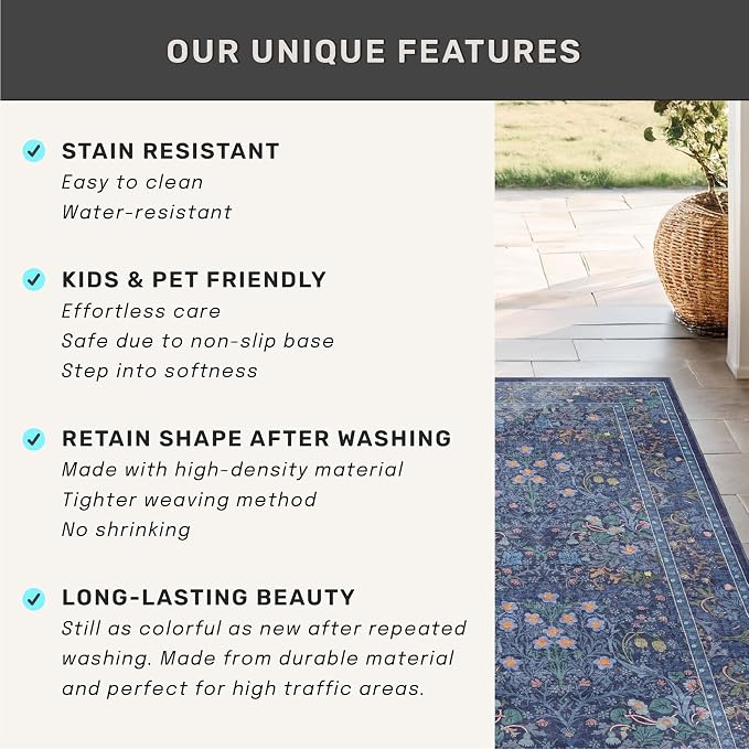 Washable Dark Blue Rug for Living Room - Image 8