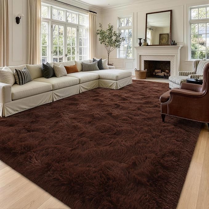 10x14 Extra Large Brown Fluffy Area Rug Non-Slip - Image 2