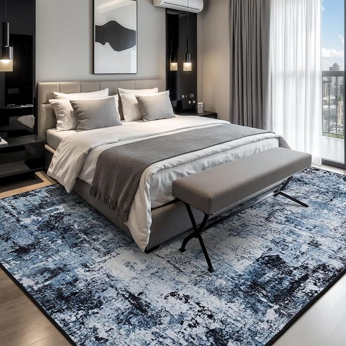 Rugflix 8x12 Area Rugs for Living Room, Washable Navy Blue Dark Large Rug | - Image 2