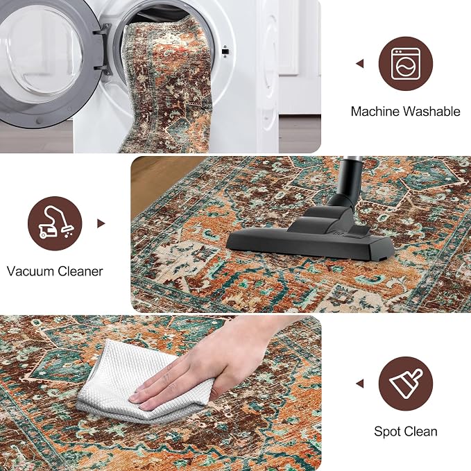 Yamaziot Washable Area Rug, 4x6 Non-Slip Boho Living Room Bedroom Rug | Stain - Image 5
