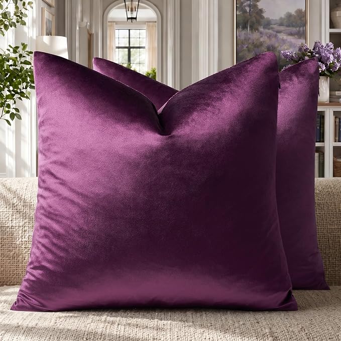 GIGIZAZA Velvet Pillow Covers 18x18 Decorative Pillows Pack of 2 Purple | Throw by GIGIZAZAFocusingonhomedecoration