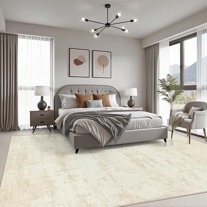 6x9 Area Rug Living Room: Modern Washable Indoor Soft Carpet Beige | - Image 3