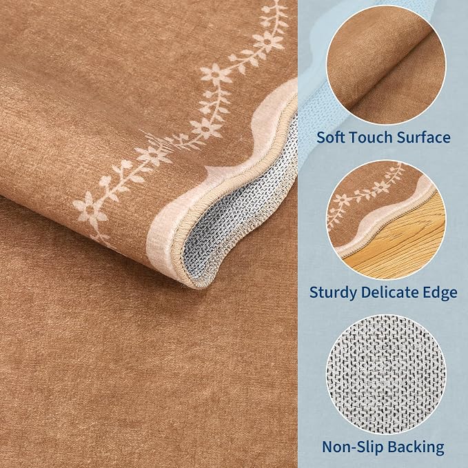GarveeHome Scalloped Area Rugs 8x10 Large Brown Washable Living Room Rug | Soft - Image 4