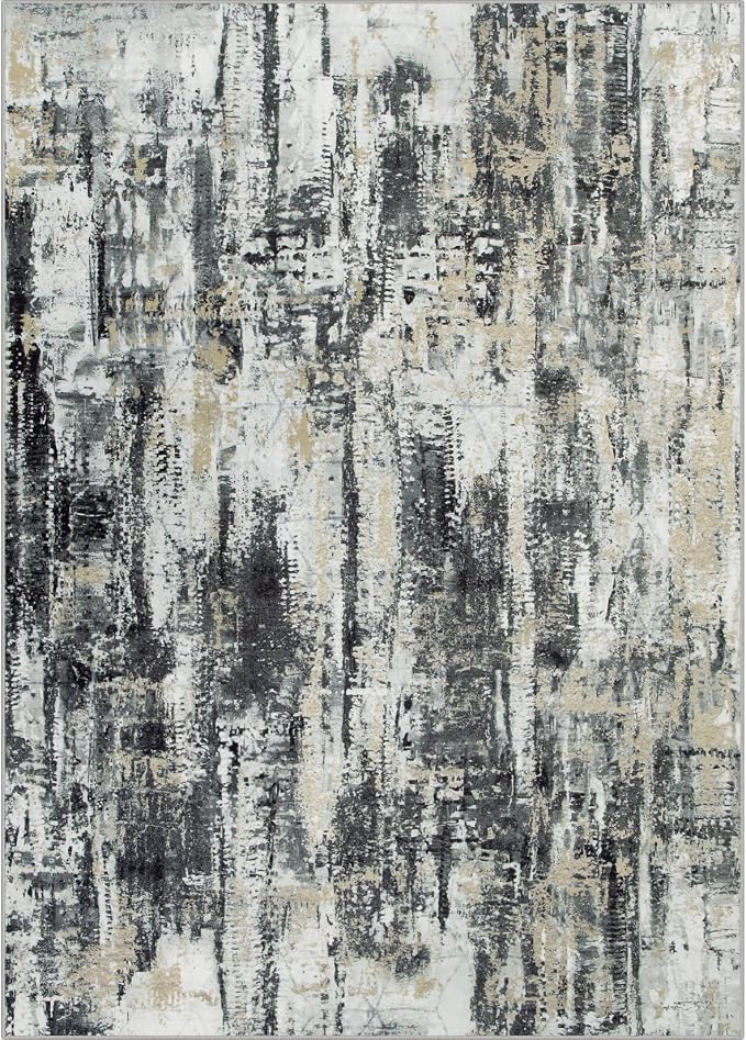 9x12 Area Rugs for Living Room: Washable Abstract Black Grey Gold Carpet | - Image 3