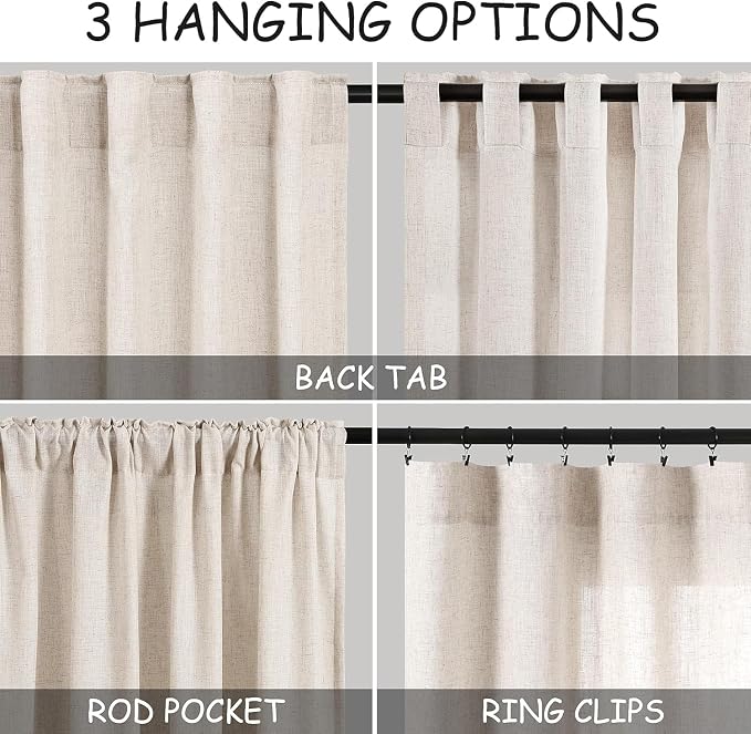 Beige Farmhouse Curtains 30 Inch Length - Image 2