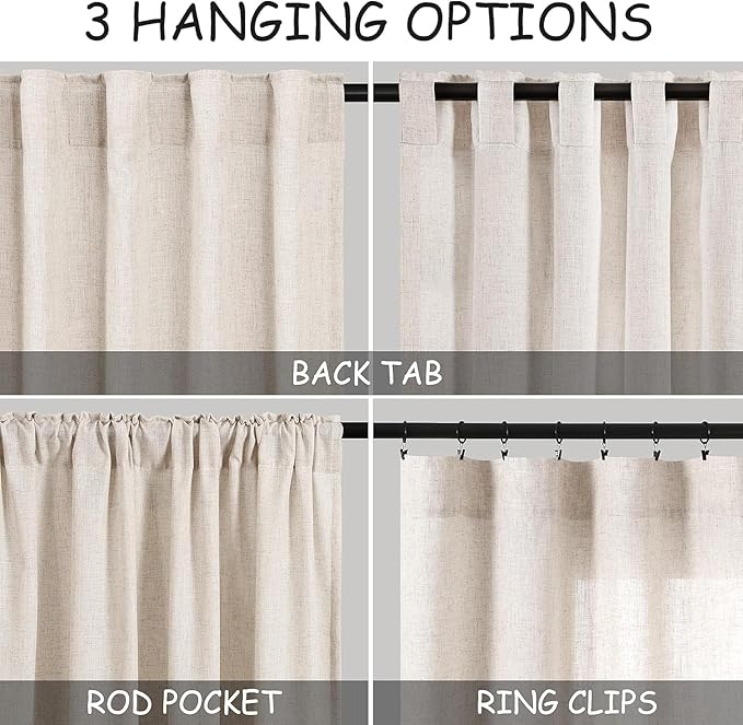 Extra Long Linen Curtains 108 Inches Long 2 Panels Set - Image 3
