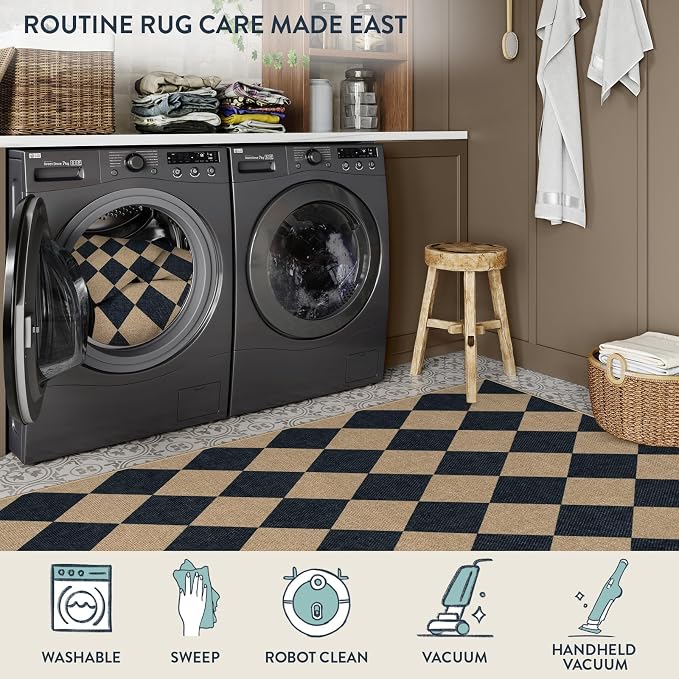 Lahome Checkered Easy Jute Round Rug 4ft, Outdoor Entryway Rug Washable | Black - Image 6