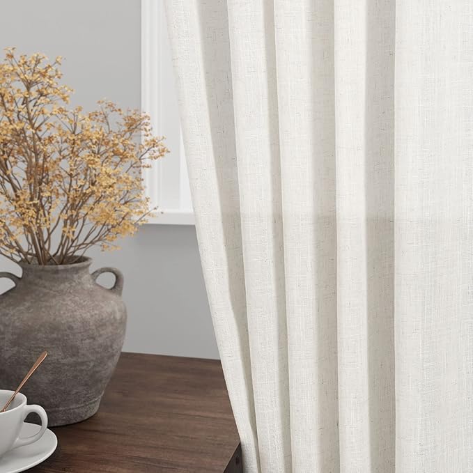 Cream Linen Curtains 83 Inch Length 2 Panels Set - Image 4