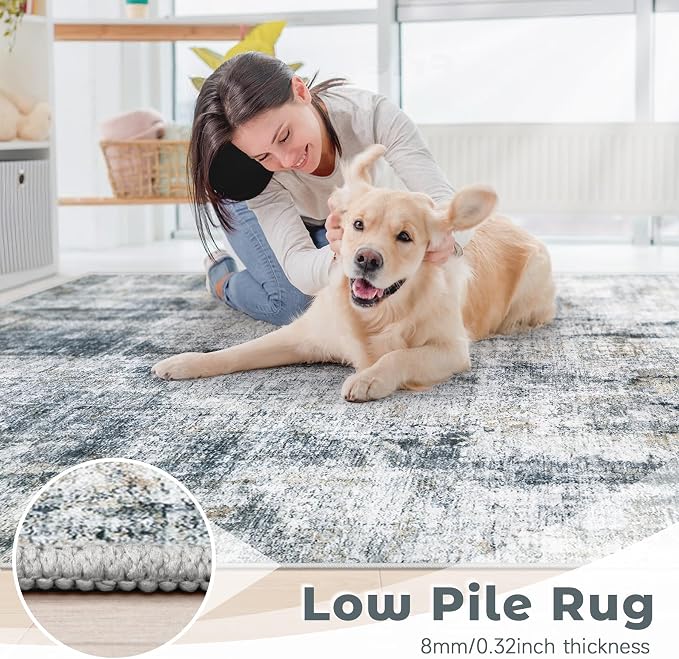 9x12 Area Rugs Washable Rug: Abstract Neutral Rugs Modern Non Slip Area Rug - Image 8