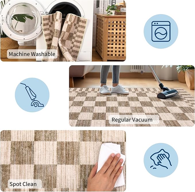GarveeHome Brown Checkered Rug 6x9 Area Rugs Living Room Checkerboard Rug | - Image 7