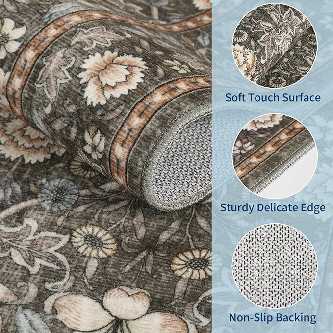 GarveeHome Area Rugs 8x10 for Living Room, Floral Large Washable Rug Soft Non - Image 4