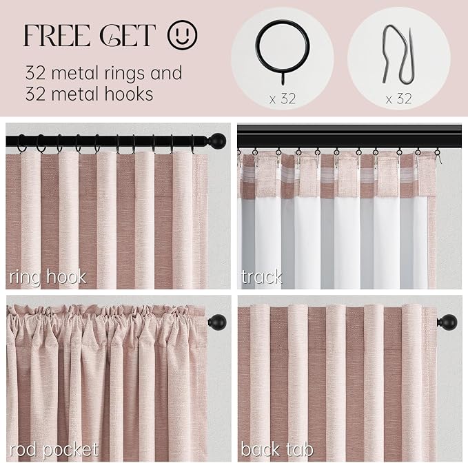 Baby Pink 100% Blackout Linen Curtains 96 Inch Length 2 Panels - Image 4