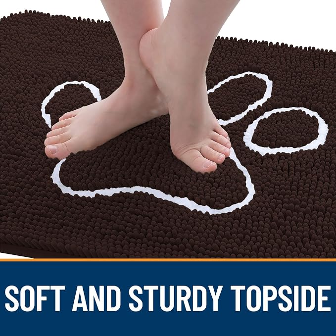 OLANLY Dog Door Mat for Muddy Paws 70x35, Paw Print Design Chenille Mud Mat | - Image 4