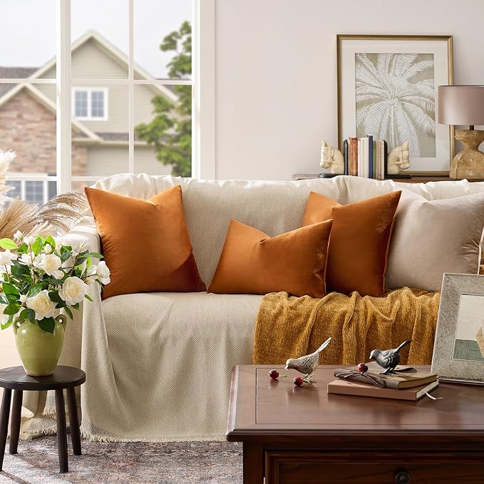 GIGIZAZA Burnt Orange Velvet Throw Pillow Covers Big 26x26 Pack of 2 | - Image 2
