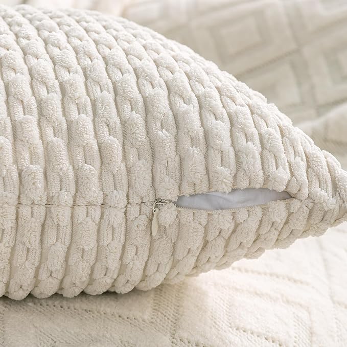 Set of 4 Cream White Decorative Throw Pillow Covers 22x22 Inch Corduroy Pillow - Image 5