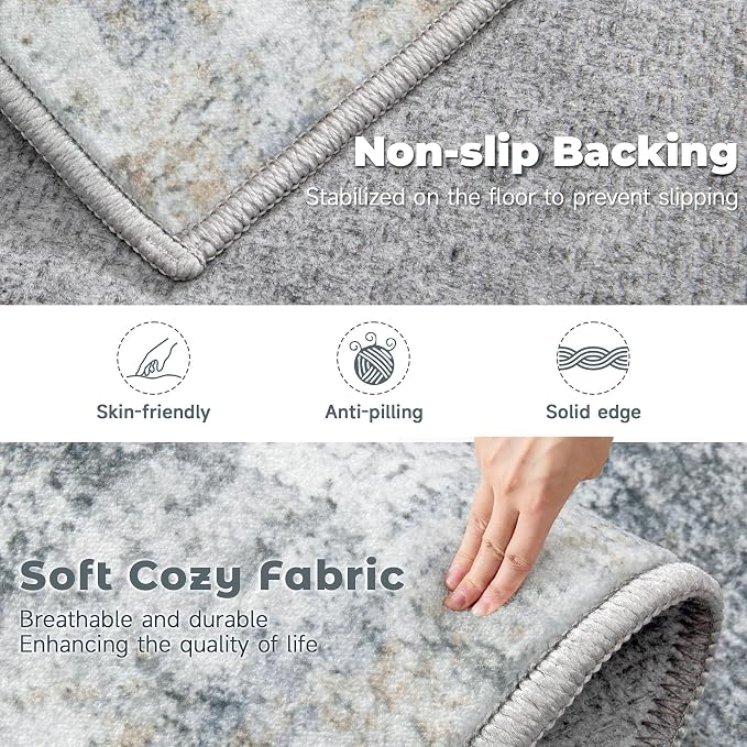 9x12 Area Rugs Washable Rug: Abstract Neutral Rugs Modern Non Slip Area Rug - Image 3