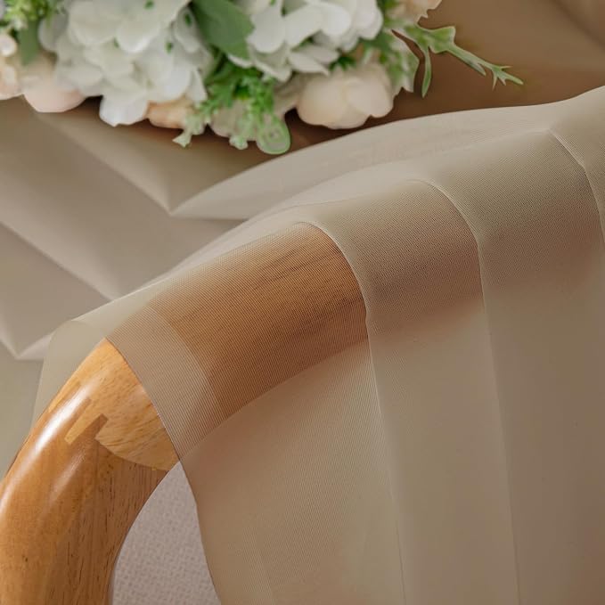 Taupe Sheer Curtains 54 Inch Length 2 Panels Set, Rod Pocket Fimly Voile Short - Image 5