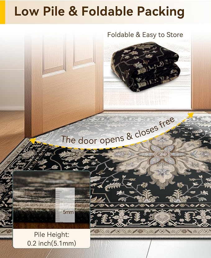 RELEANY Washable Area Rug, Water Repellent, Pet Friendly, Vintage Floral Boho - Image 5