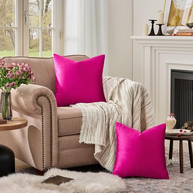 GIGIZAZA Hot Pink Velvet Pillow Covers 18x18 Decorative Pillows Pack of 2 | - Image 3