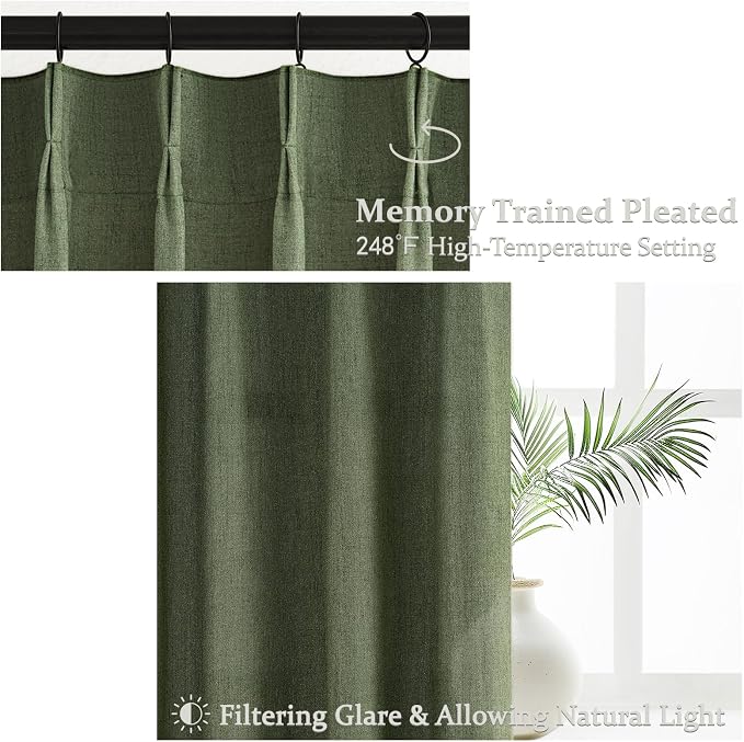 Loden Pinch Pleated Floor to Ceiling Long Curtains 120 Length, Vintage Curtains - Image 3