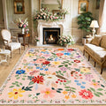 PLHXFR Area Rug 10x14 Living Room: Floral Washable Boho Soft Carpet Beige | by PLHXFRSoftAreaRugs