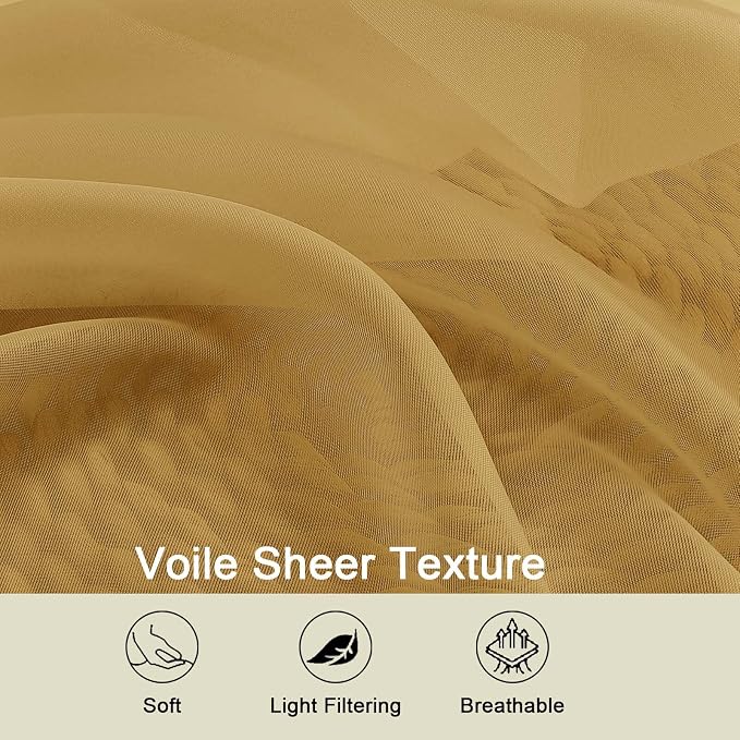 Extra Long Sheer Gold Curtains for Bedroom Living Room 120 Inches Long 2 Panels - Image 6