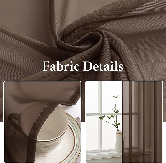 MIULEE Chocolate Brown Sheer Curtains 54 X 63 Inches, 2 Panels | Voile Drapes - Image 3