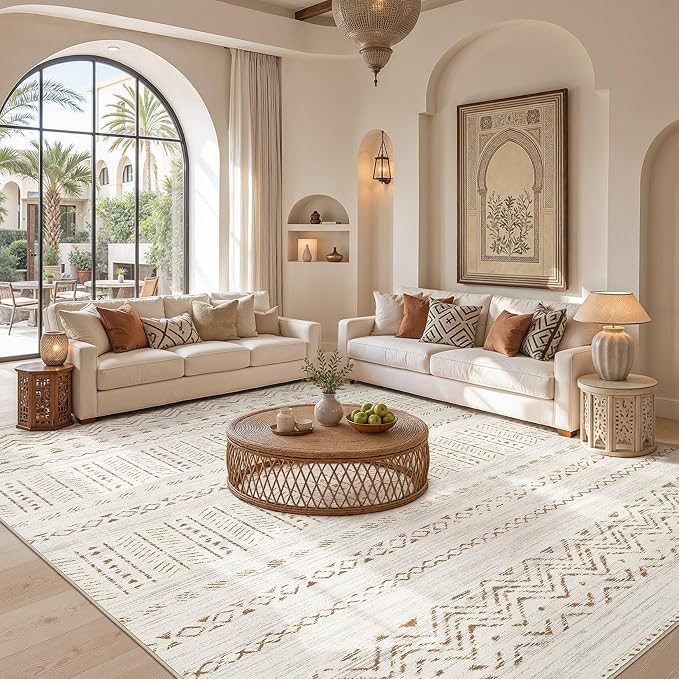cotiled Boho 9x12 Area Rug for Living Room: Large Moroccan Washable Rug | Stain - Image 5